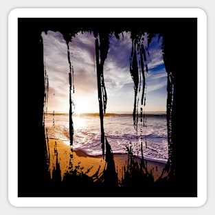 Summer Beach With Ocean Water And A Sunset Sticker